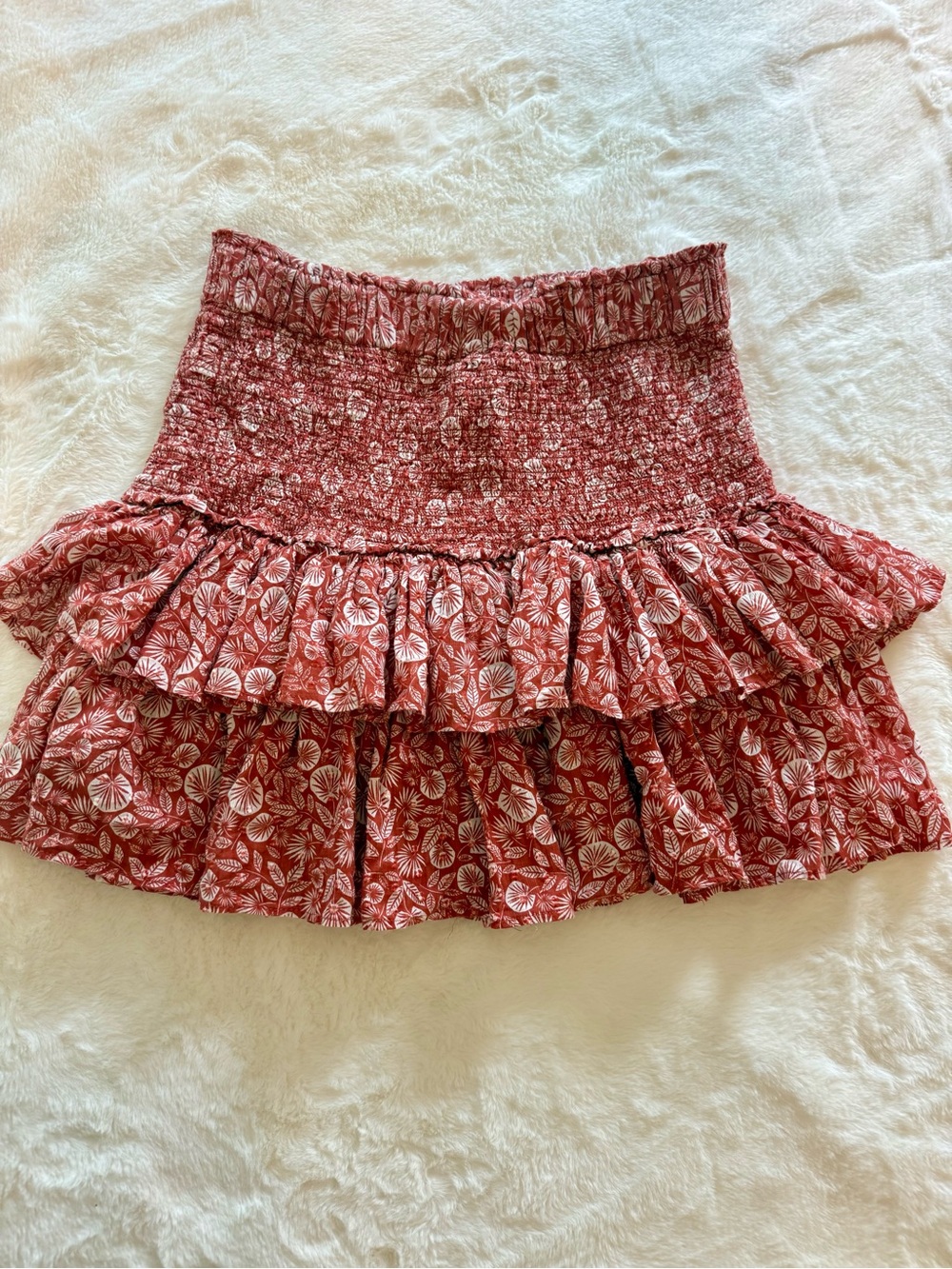 LOFT Red Floral Smocked Tiered Skirt
